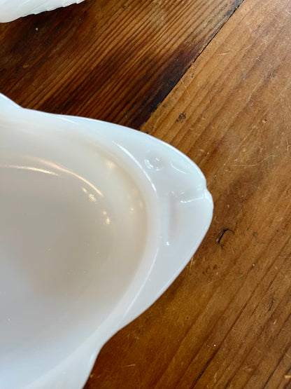 Trio of Vintage White Milk Glasbake Fish Shaped Dishes