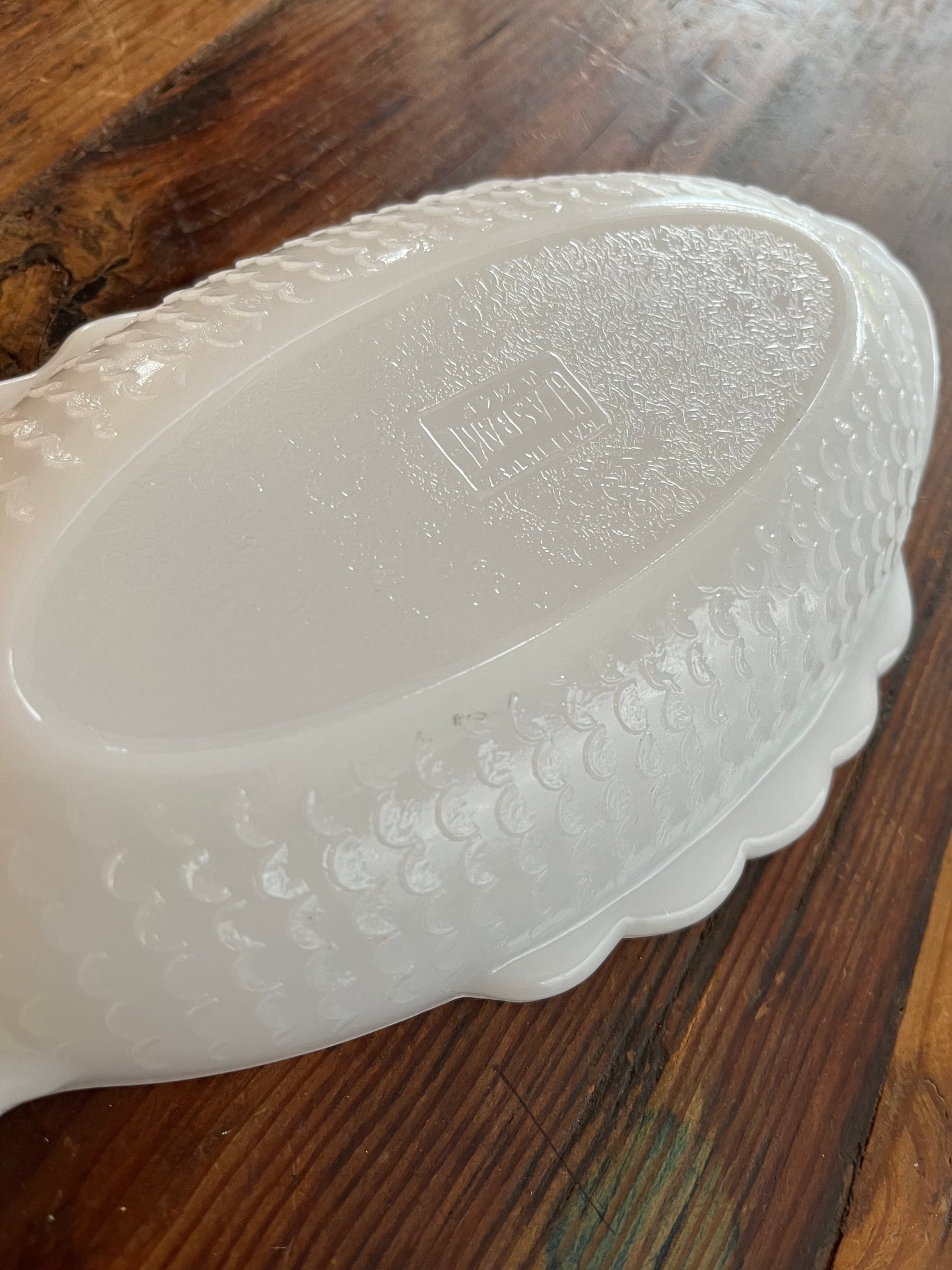 Trio of Vintage White Milk Glasbake Fish Shaped Dishes
