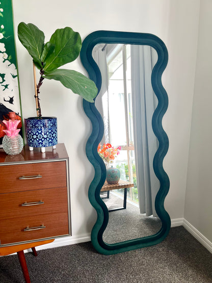 Beautiful Wavy-Frame Forest Green Full Length Mirror