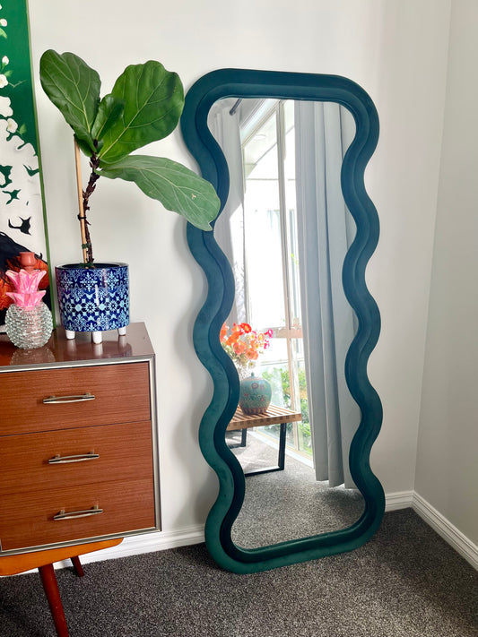 Beautiful Wavy-Frame Forest Green Full Length Mirror