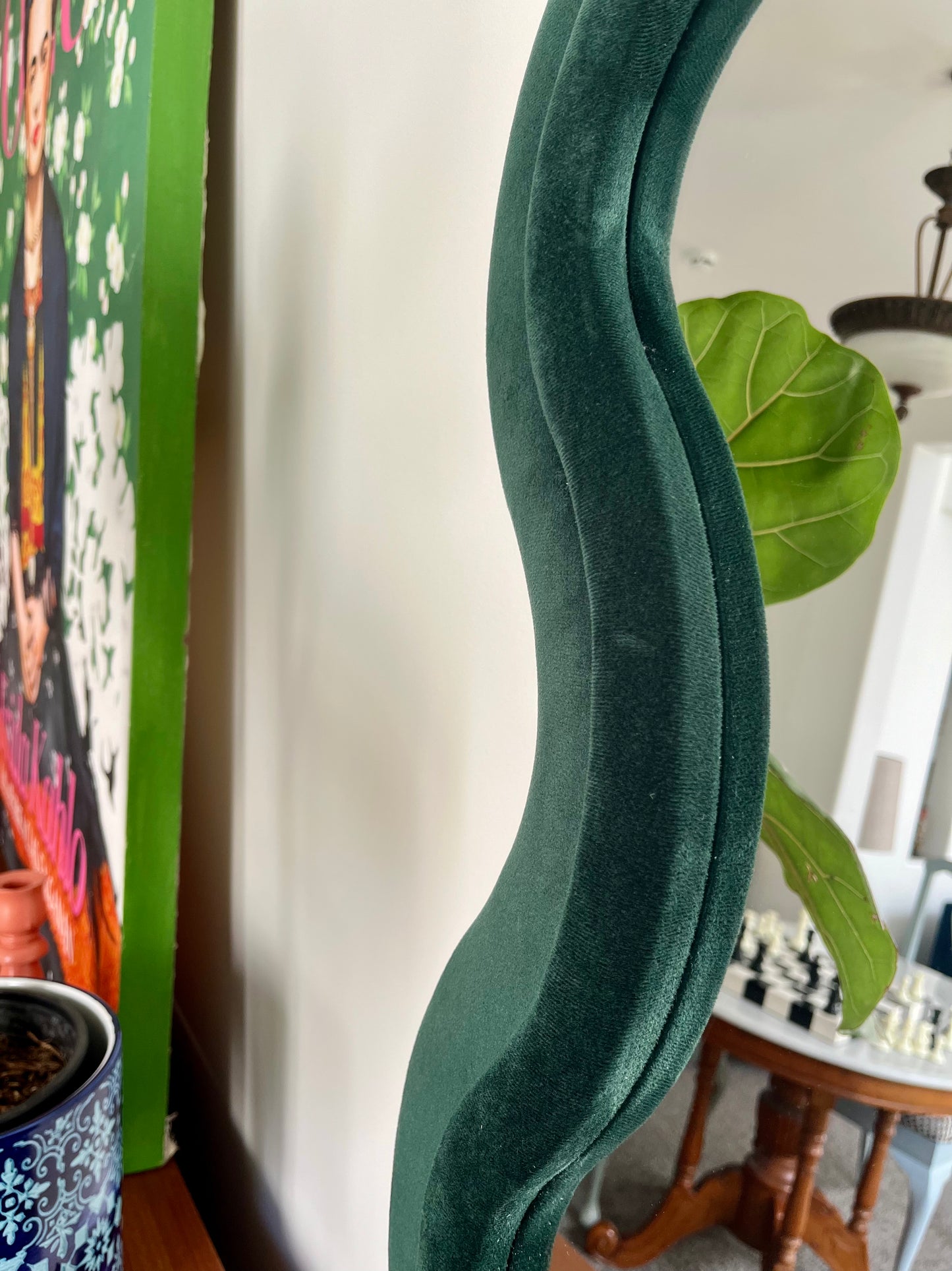 Beautiful Wavy-Frame Forest Green Full Length Mirror