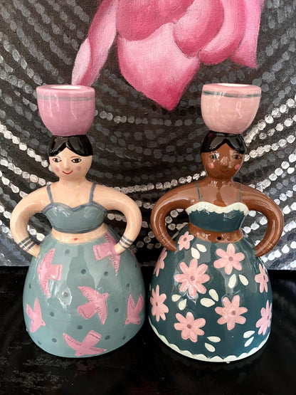 Pretty Pair of Lady Candleholders