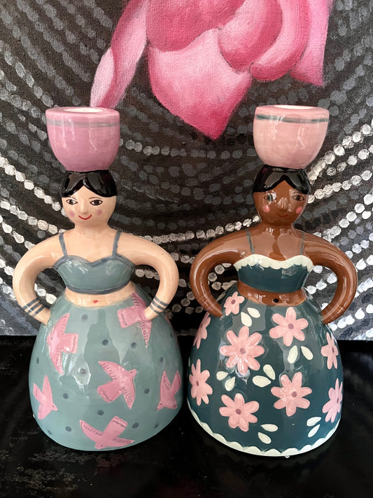 Pretty Pair of Lady Candleholders