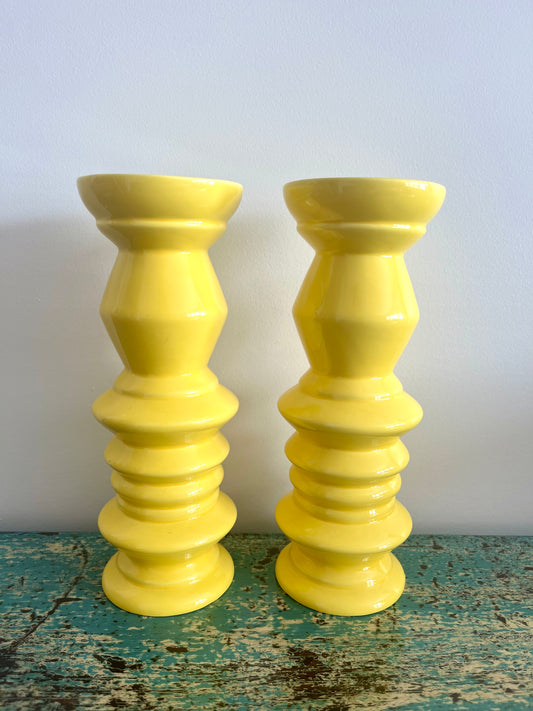 Pair of Yellow Ceramic Candlesticks