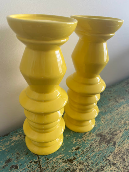Pair of Yellow Ceramic Candlesticks