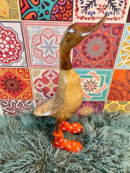 Funky Wooden Duck in Orange Boots