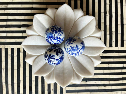 Gorgeous Marble Lotus Plate with Porcelain Balls