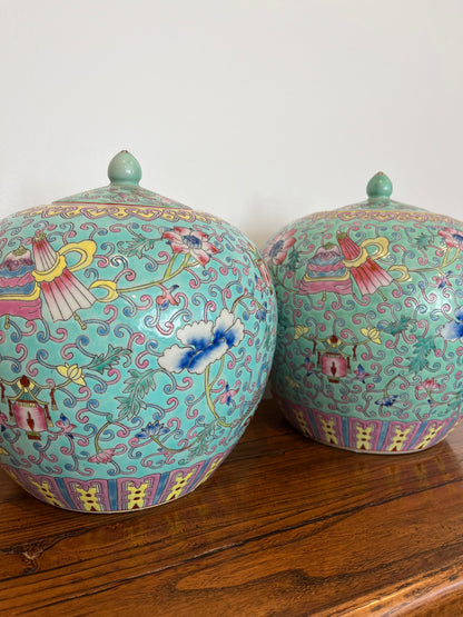 Pretty Pair of Peranakan Ginger Jars
