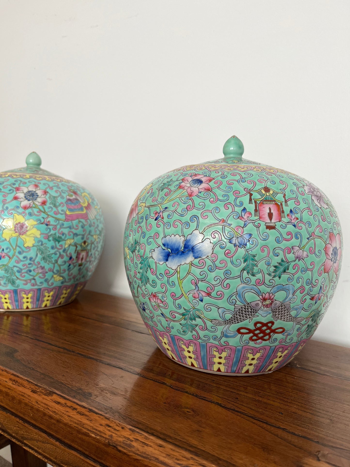 Pretty Pair of Peranakan Ginger Jars