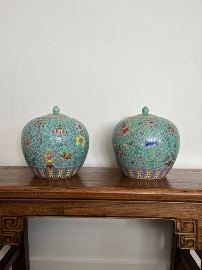 Pretty Pair of Peranakan Ginger Jars