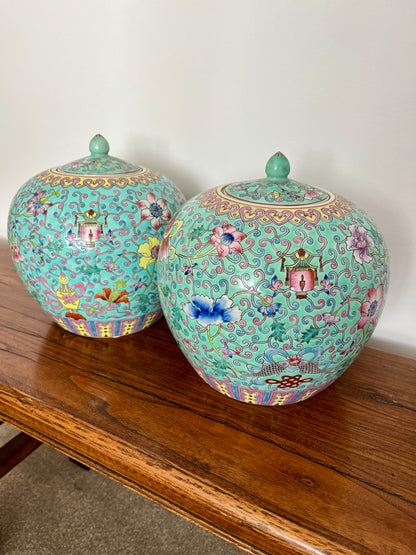 Pretty Pair of Peranakan Ginger Jars