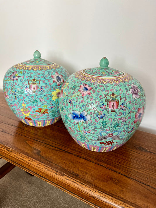 Pretty Pair of Peranakan Ginger Jars