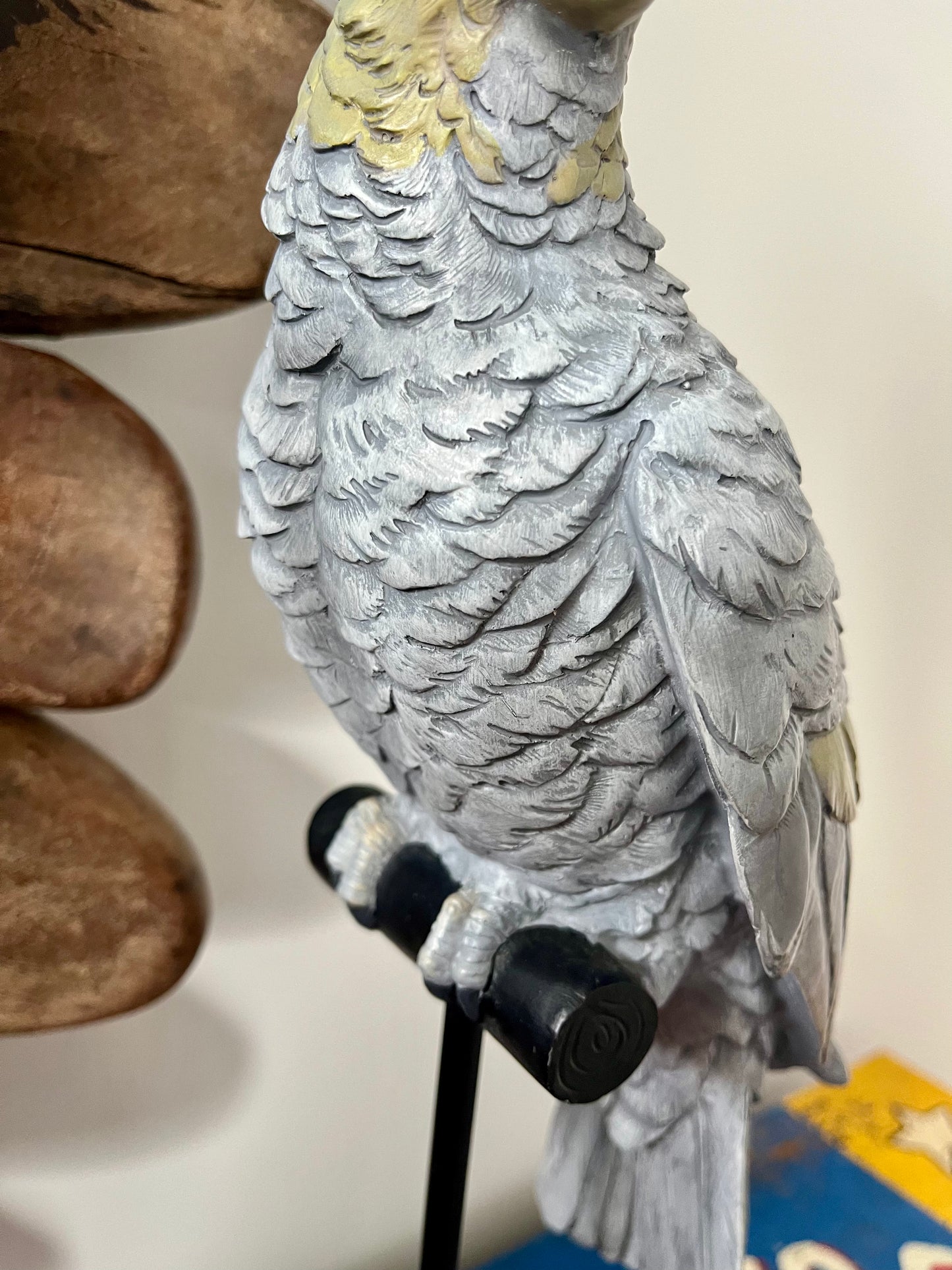 Large Grey Cockatoo Ornament on Stand