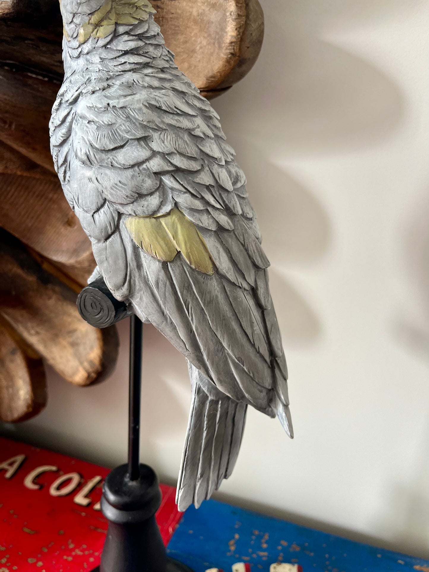 Large Grey Cockatoo Ornament on Stand