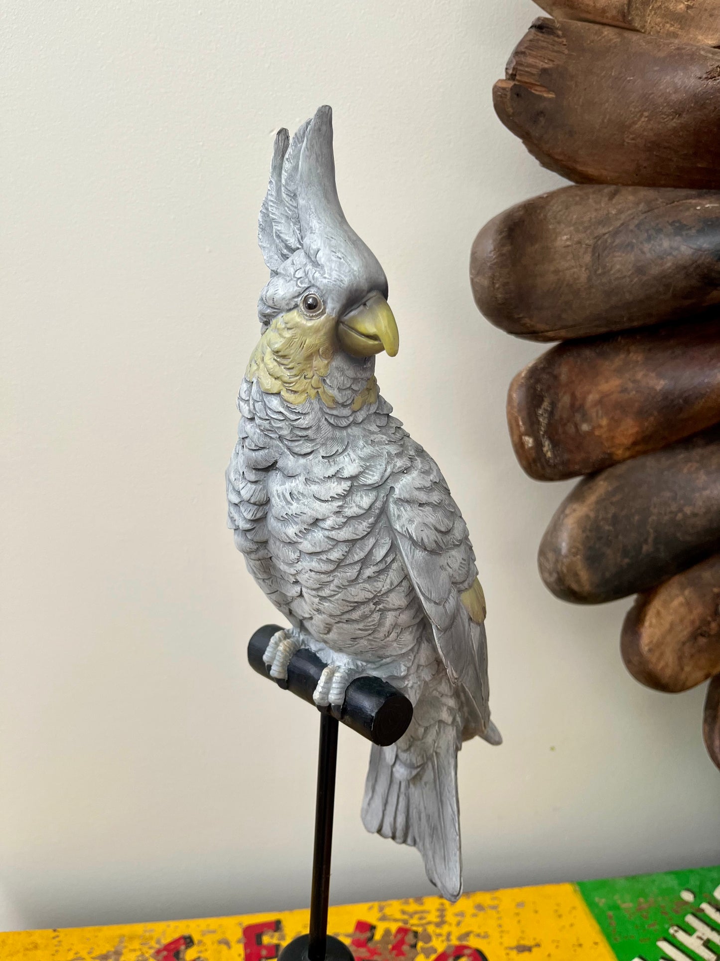 Large Grey Cockatoo Ornament on Stand