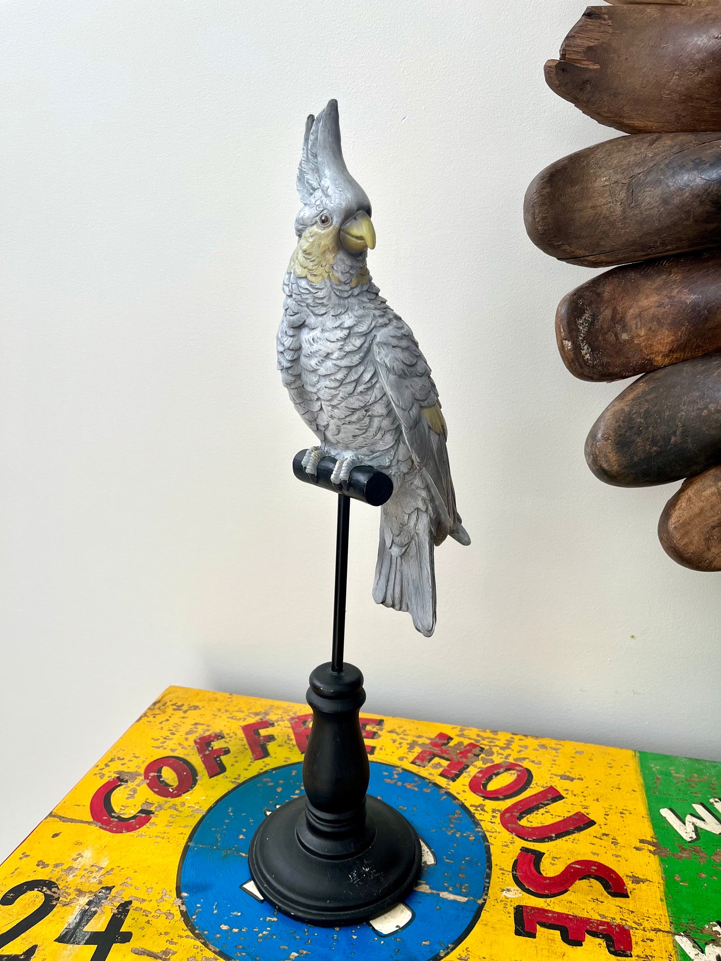 Large Grey Cockatoo Ornament on Stand