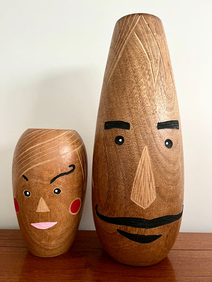 Funky Mr & Mrs Wooden Decorative Vases