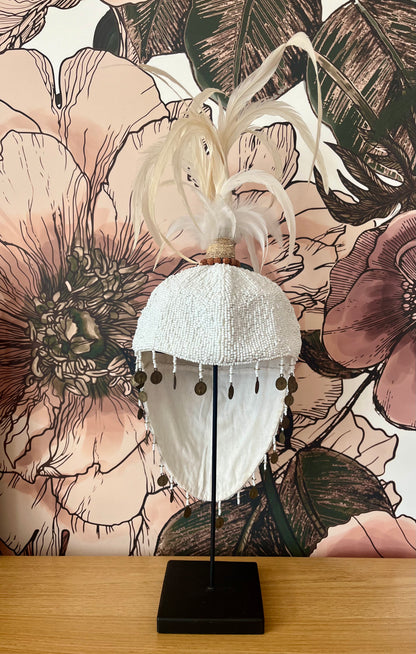 Plumed Feather & Bead Headdress With Stand