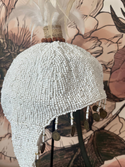Plumed Feather & Bead Headdress With Stand