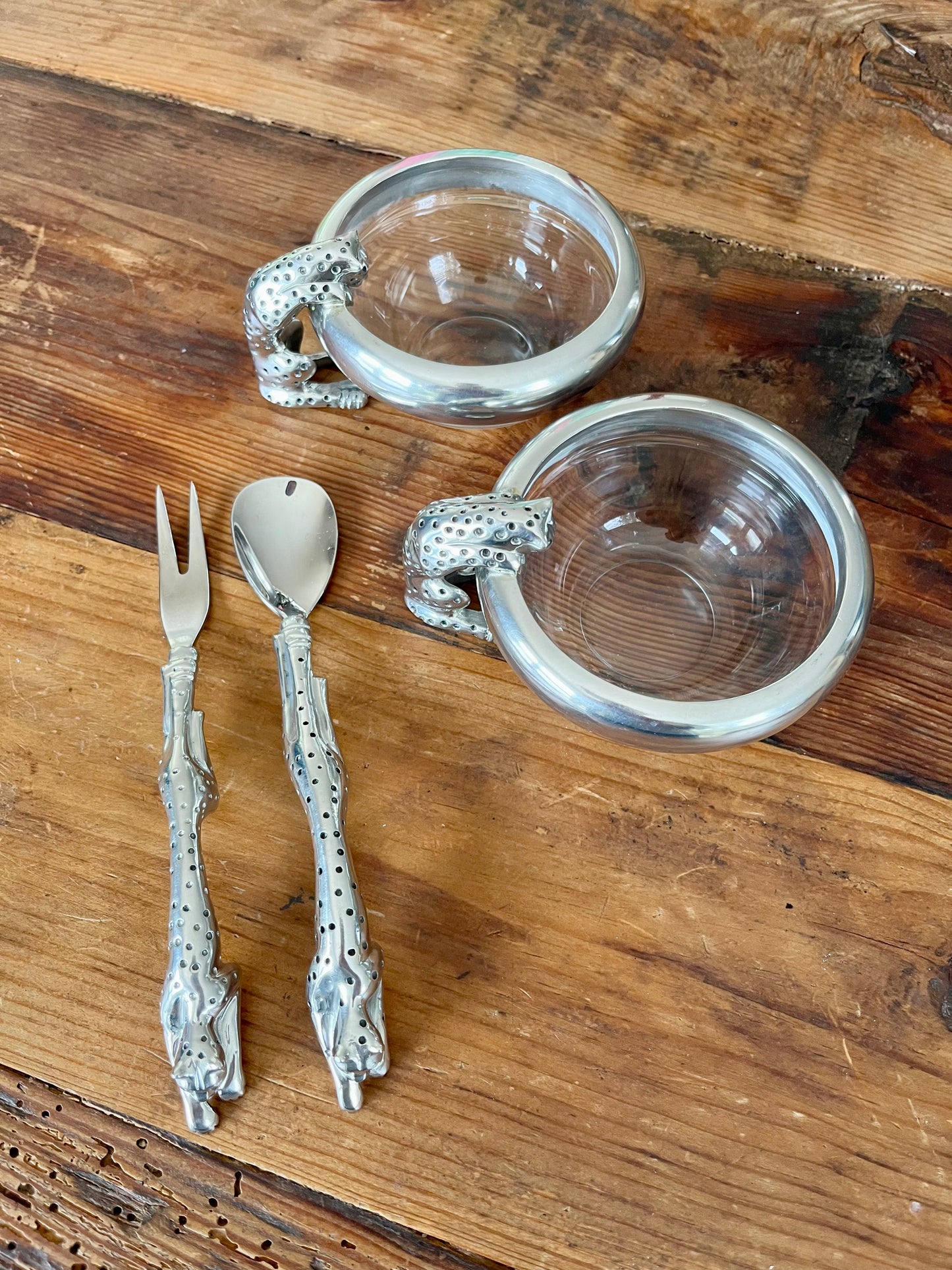Cheetah Condiment Bowls with spoon and fork