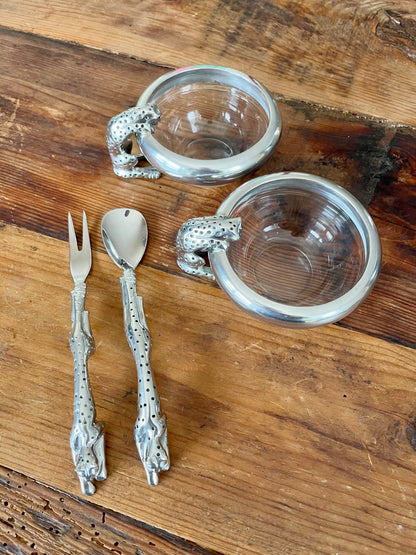 Cheetah Condiment Bowls with spoon and fork
