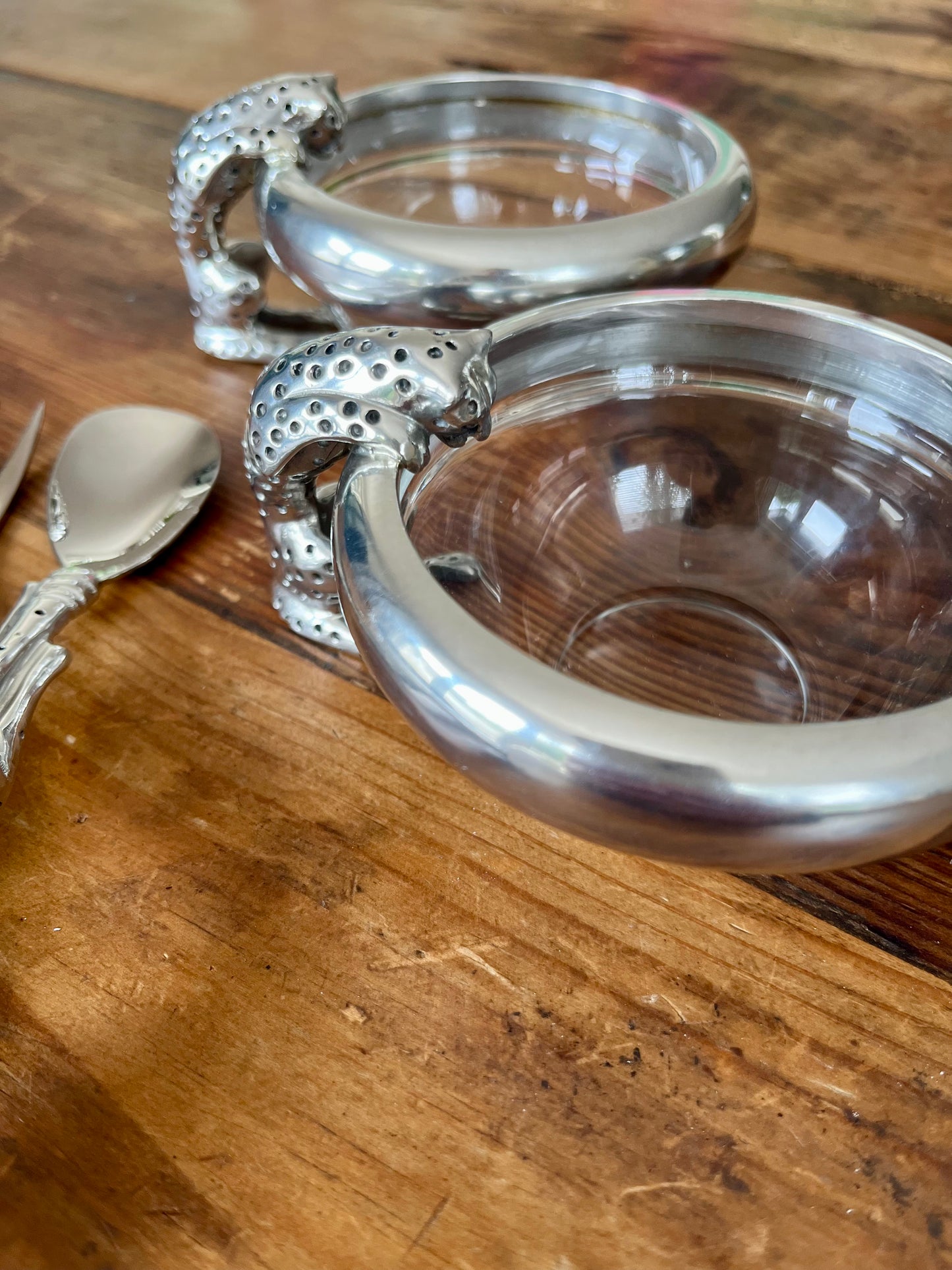 Cheetah Condiment Bowls with spoon and fork