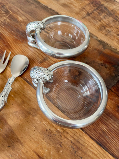 Cheetah Condiment Bowls with spoon and fork