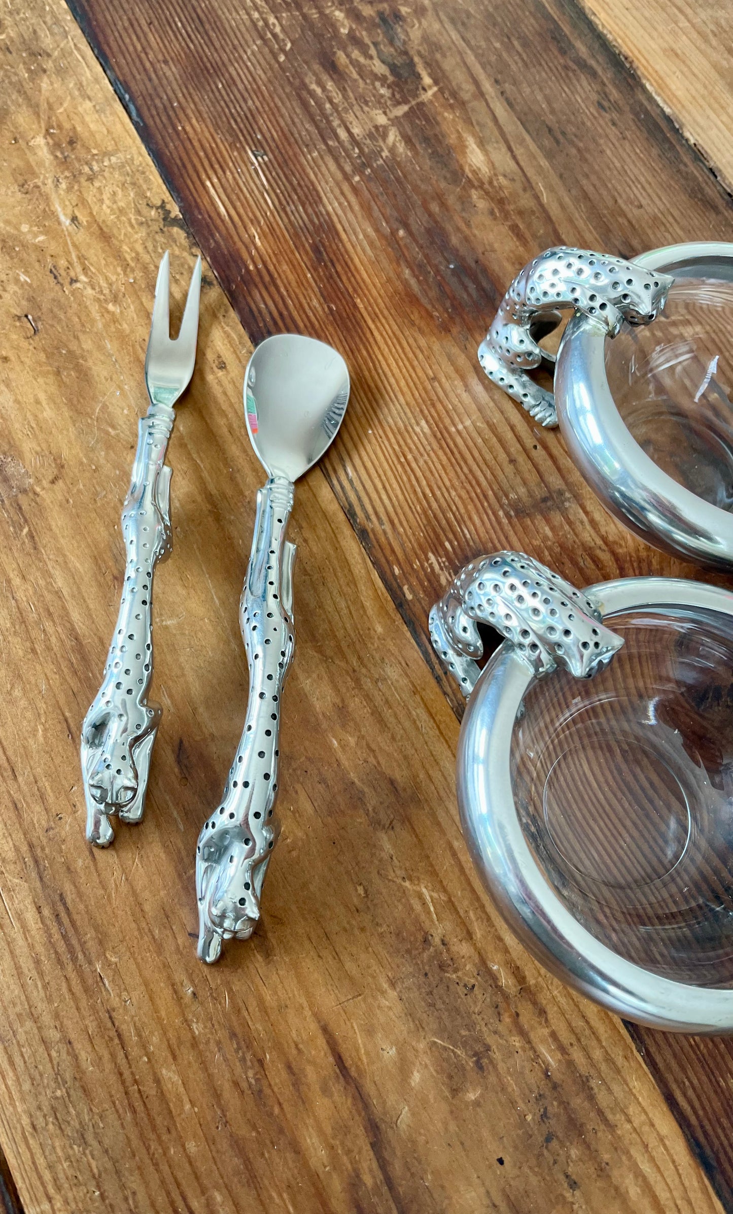 Cheetah Condiment Bowls with spoon and fork