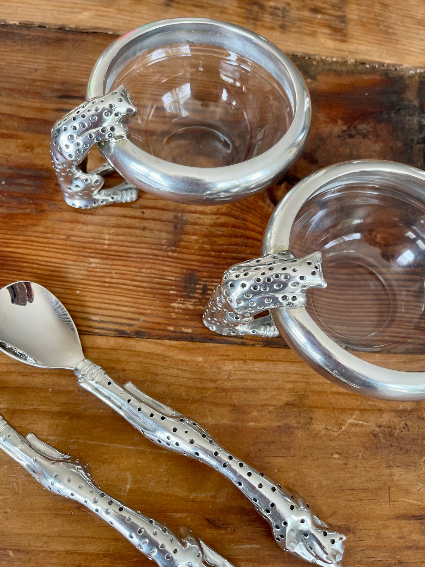 Cheetah Condiment Bowls with spoon and fork
