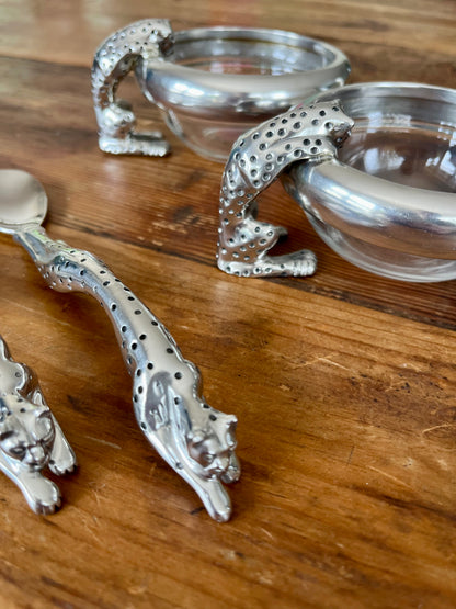 Cheetah Condiment Bowls with spoon and fork