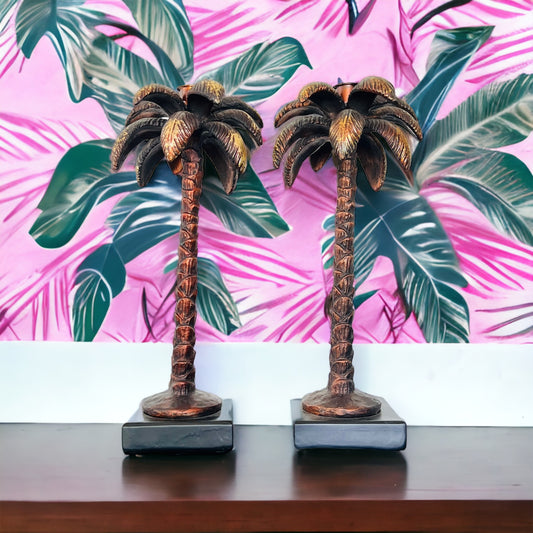 Pair of Bronze Palm Candlesticks